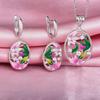 Lady Enamel Flower Rhinestone Oval Dangle Earrings Necklace Ring Jewelry Gift