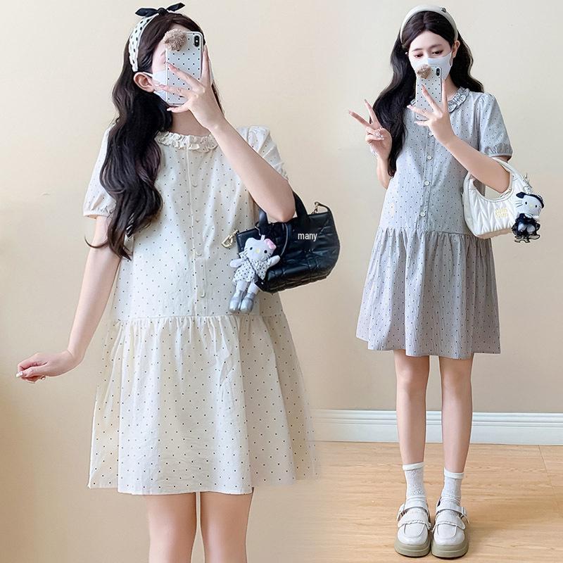 Summer Stylish Slimming Polka Dot Maternity Dress L