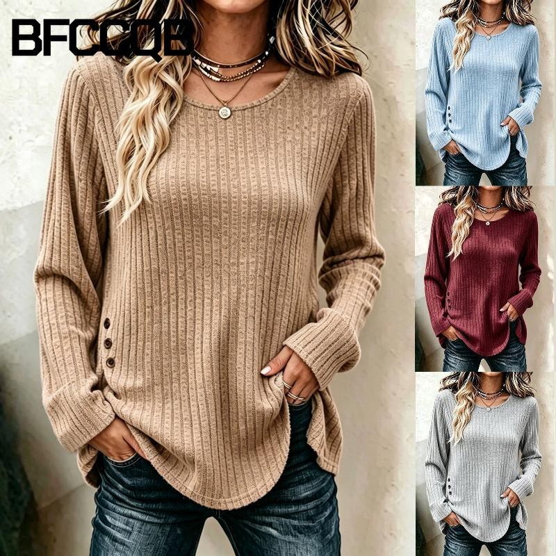 BFCCQB Women's Fashion Casual O-Neck Long Sleeve Autumn Winter Blouses & Shirts