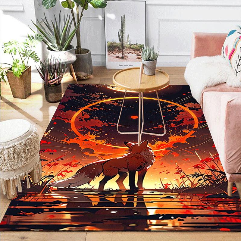 1pc Fox under the moon Print, Design Indoor Area Rug, Soft, Anti-Slip, and Durable Gaming Room Decor for Bedroom, Living Room, and Exercise