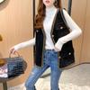 Women's Knitted Vest Jacket Short Loose Knitted Sleeveless Cardigan Spring Autumn V-neck Imitation Mink Knitted Vest