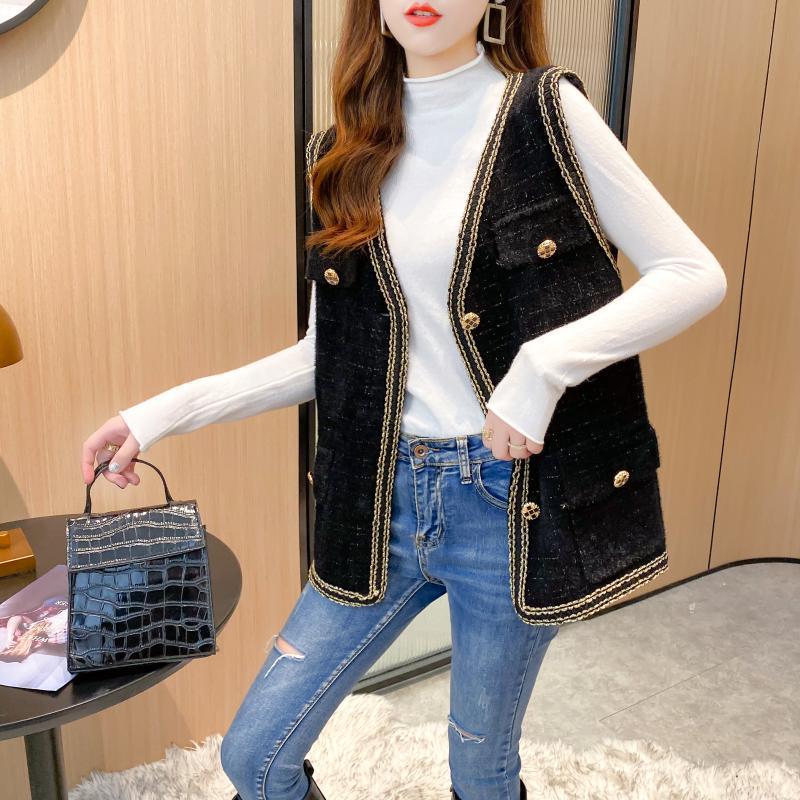 Women's Knitted Vest Jacket Short Loose Knitted Sleeveless Cardigan Spring Autumn V-neck Imitation Mink Knitted Vest