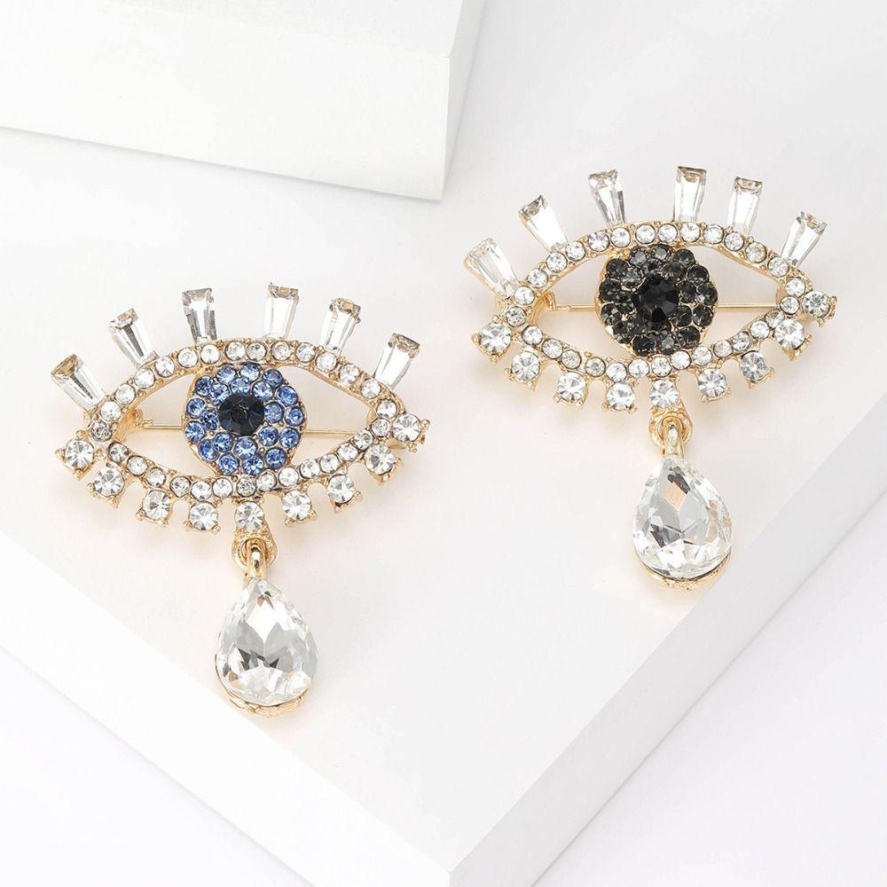 Hollow Out Devil Eye Brooch Pin Crystal Pendant Banquet Clothes Pin Decoration