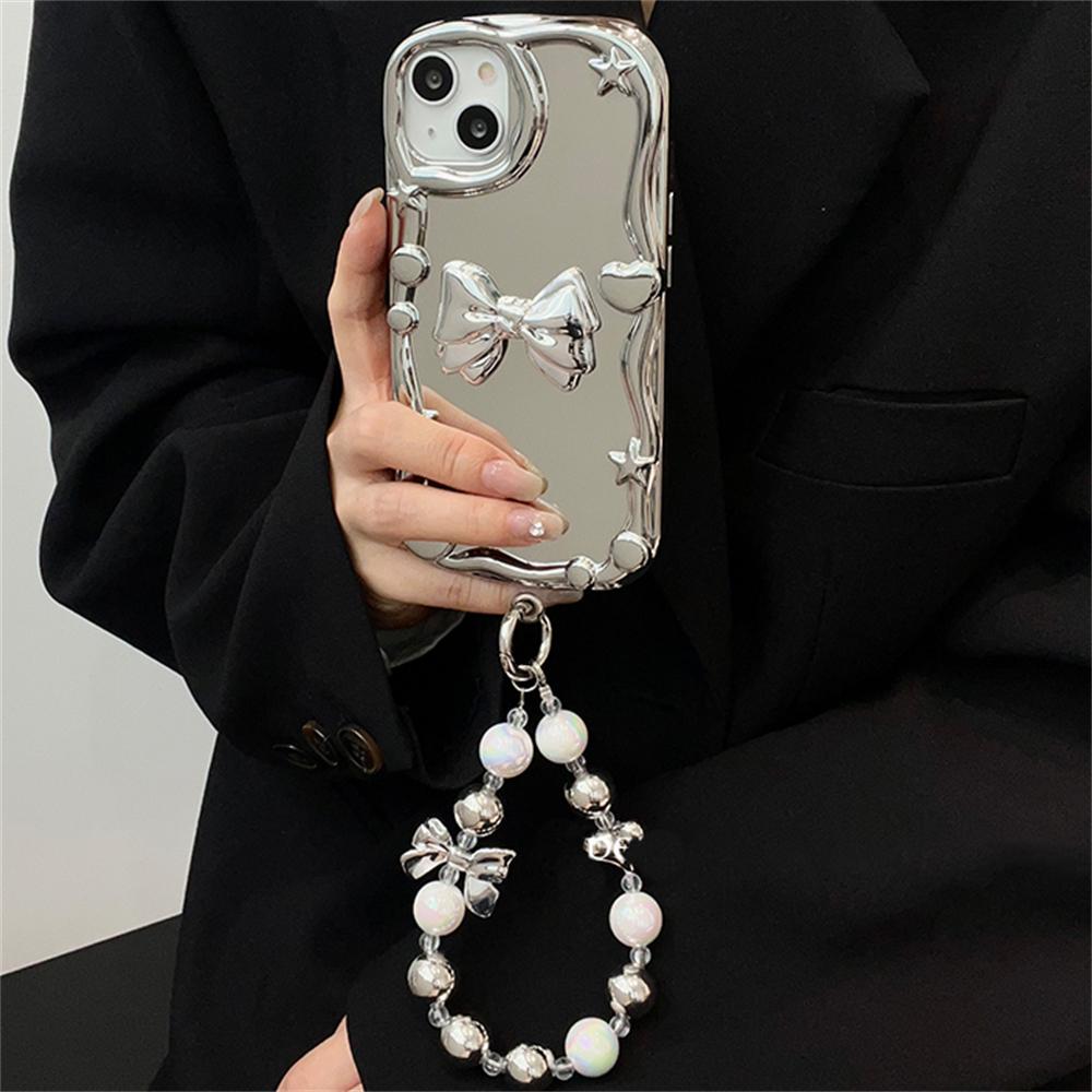 Luksus stilig bowknot armbånd kjede myk plating veske for Iphone 14 13 12 11 Pro Max Xs Xr Xsmax Star Moon støtsikkert deksel