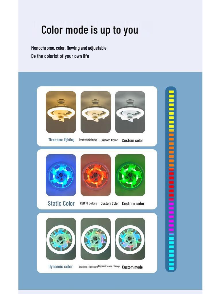 360° RGB Rotating Fan Light with Remote, E27 Base, Stepless Dimming, Three-Color Control