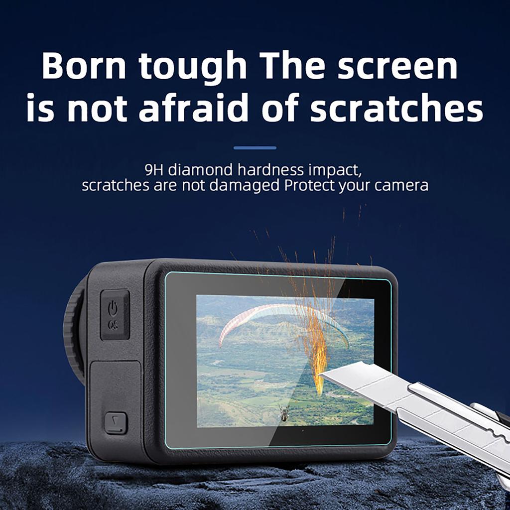 Klare Displayschutzfolie für Action 4-Kamera. Objektivschutz aus gehärtetem Glas. Vollständige Abdeckung. Härtegrad 9H. 1 Set/2 Set