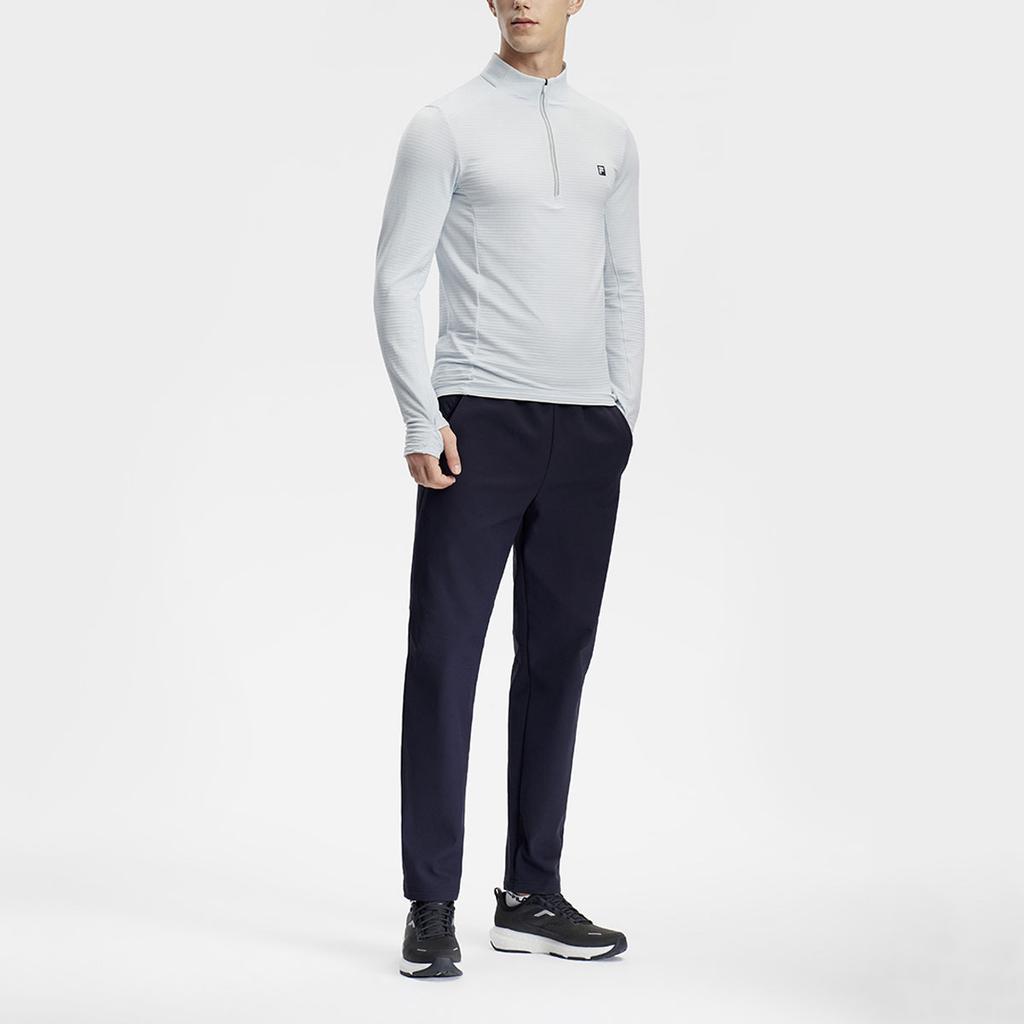 FILA Solid Color Stand Collar Fitness Slim Fit Knitted Long Sleeve T-Shirt Men Tops Light-Blue A11M411202FLB