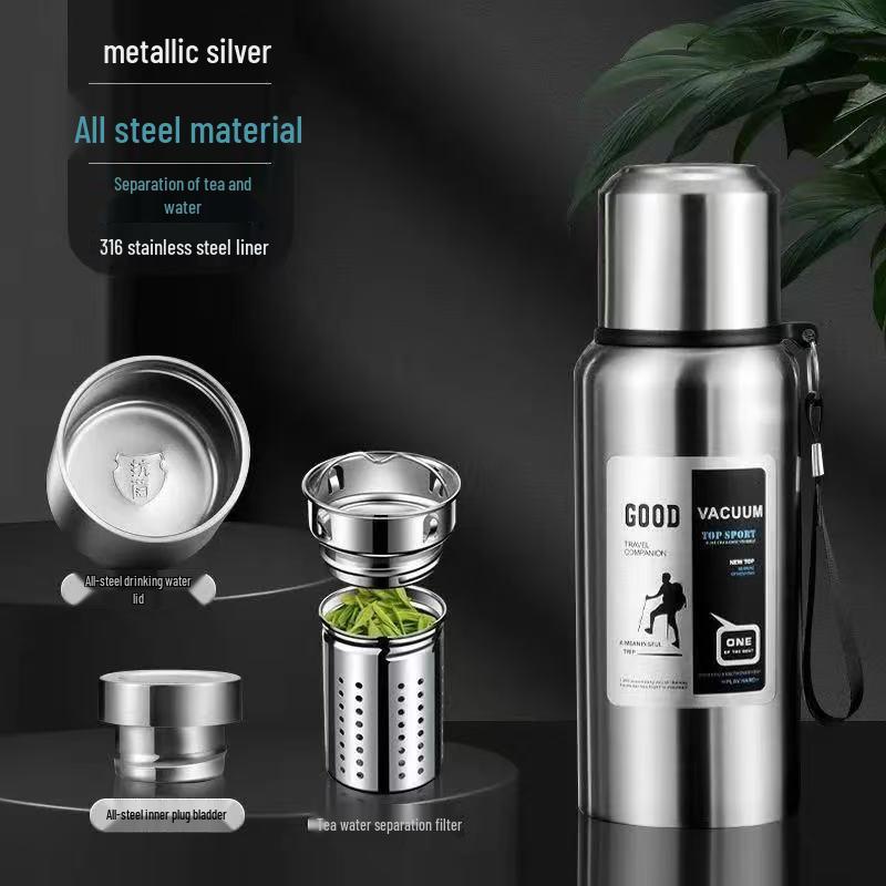 316 Stainless Steel Insulated Travel Kettle and Tea Cup Set 800ml Black
