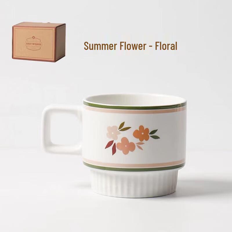 Shangqi Japanese Floral Stackable Ceramic Mugs