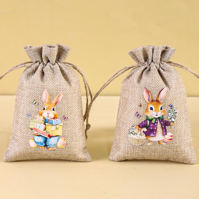 6Pcs Easter Linen Gift Bag Bunny Candy Cookie Packing Bag Spring Easter Party Favor Supplies Kids Candy Gifts Easter Decor 2026