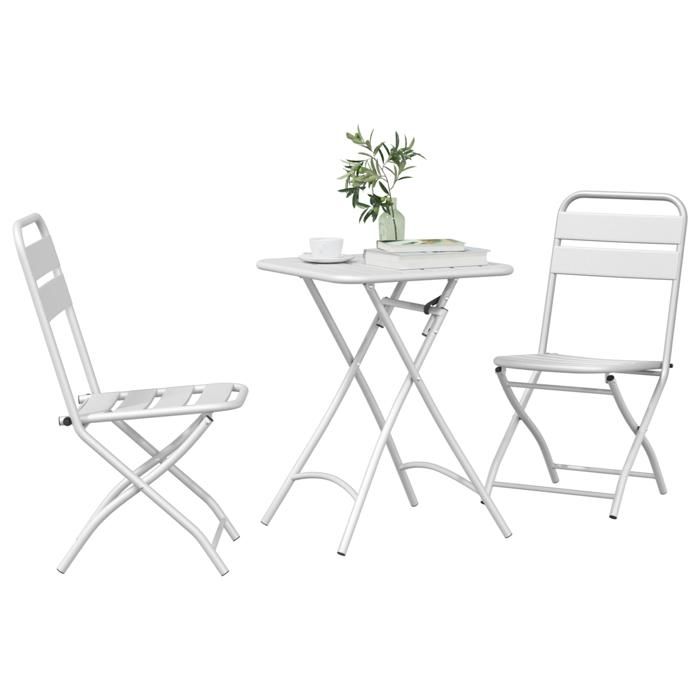 Ensemble de Bistro Pliable 3 Pièces vidaXL Blanc Acier 42002950