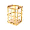Square Iron Kitchen Storage Basket Wooden Base Hollow Chopstick Spoon Storage Box Anti-slip Decorative Dinnerware Storage Tube