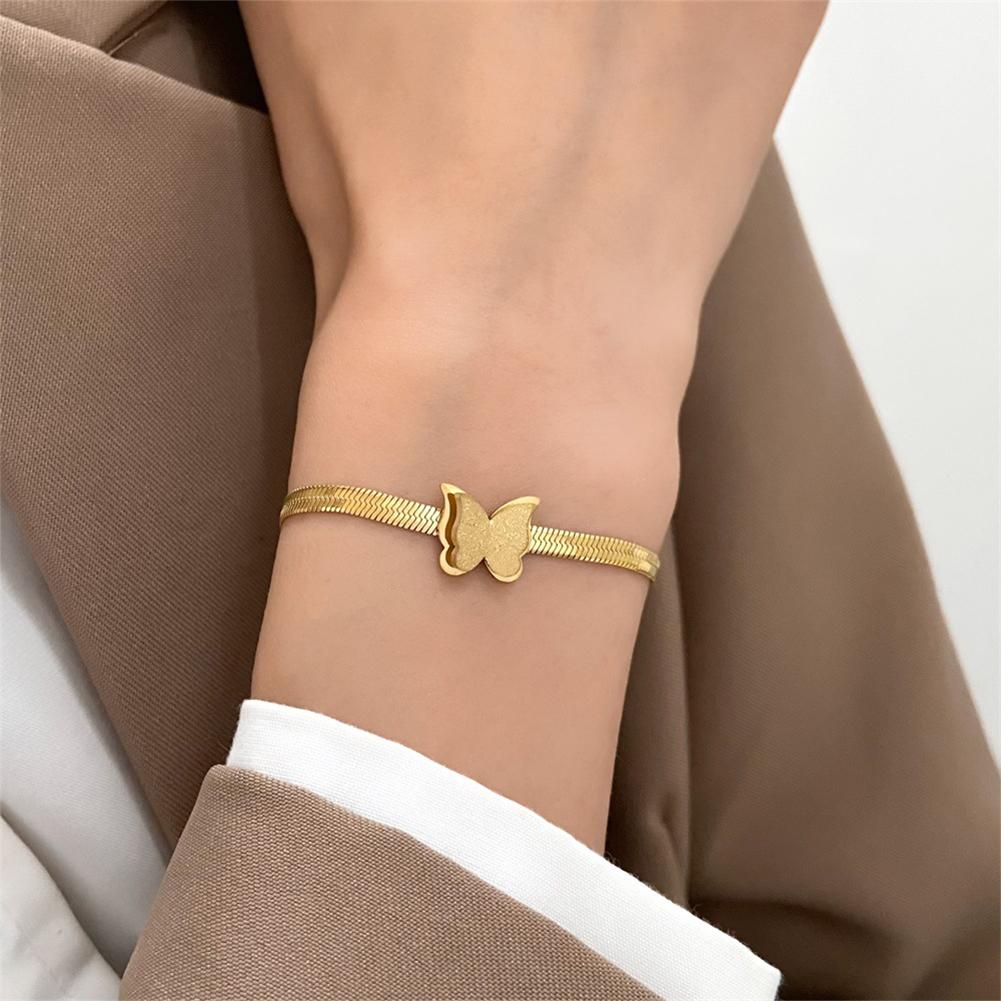 Stainless Steel Frosted Butterfly Pendant Necklace Bracelet Fashionable Niche Titanium Steel Tassel Necklace Women Jewelry