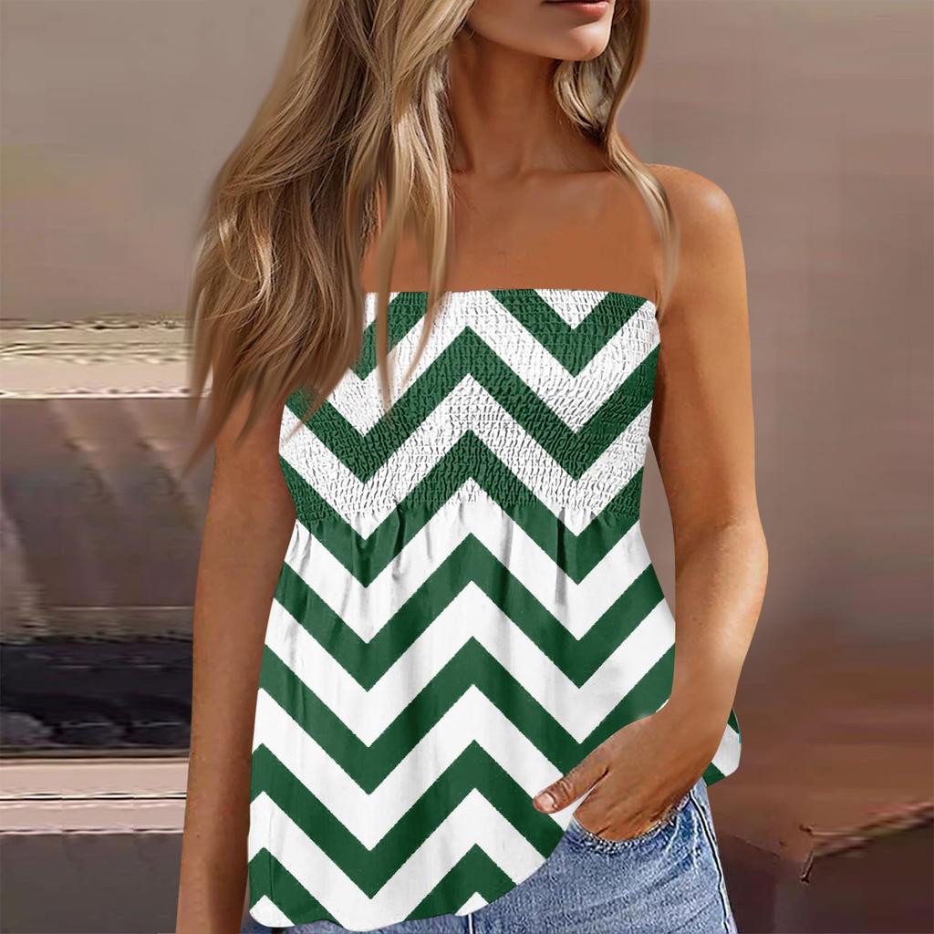 2024 Tube Tops For Women,Cute Sexy Off Shoulder Striped Print Sleeveless T-Shirt