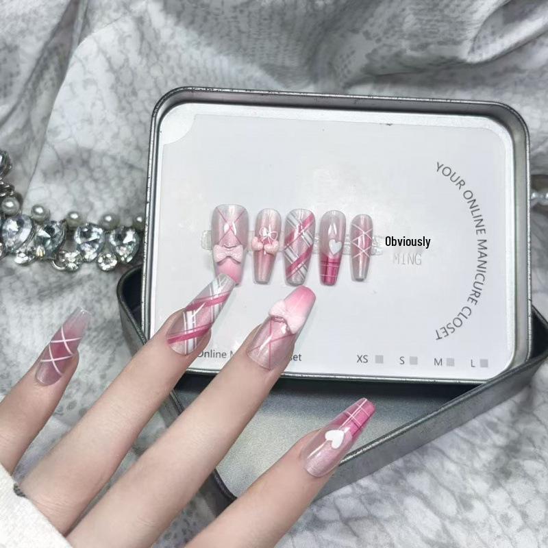 Handmade Sweet Pink Ballet Bowknot Nail Stickers for Autumn/Winter - Cute & Versatile Heart Design.