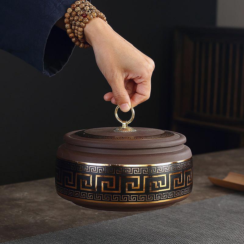 Creative Gold Plated Stripes Floral Ceramic Tea Jar Home Large Capacity Tea Sealed Storage Box Household Food Jar Container Home
