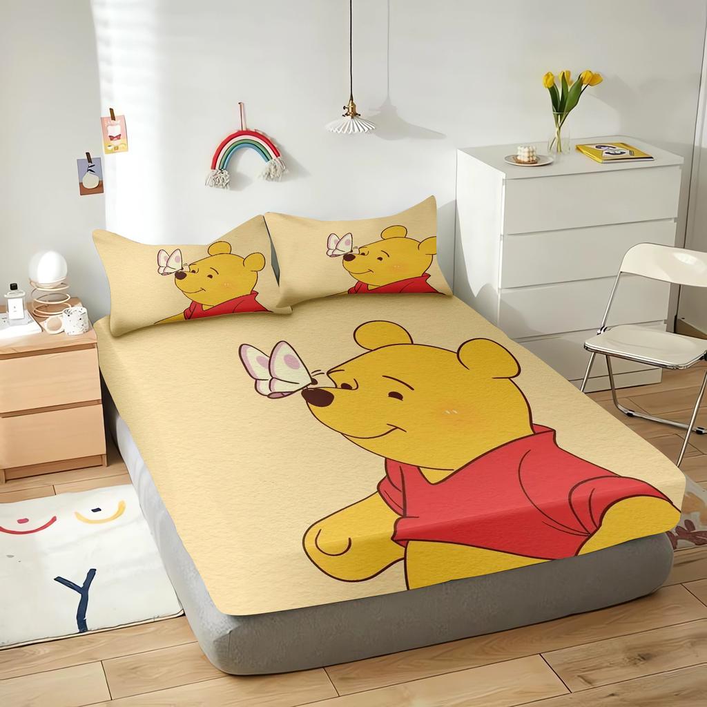 -Winnie The Pooh Fitted Sheets Cartoon Bedding Set Quilt 3D Children Cover Set King Size Covers Printed  Polyester