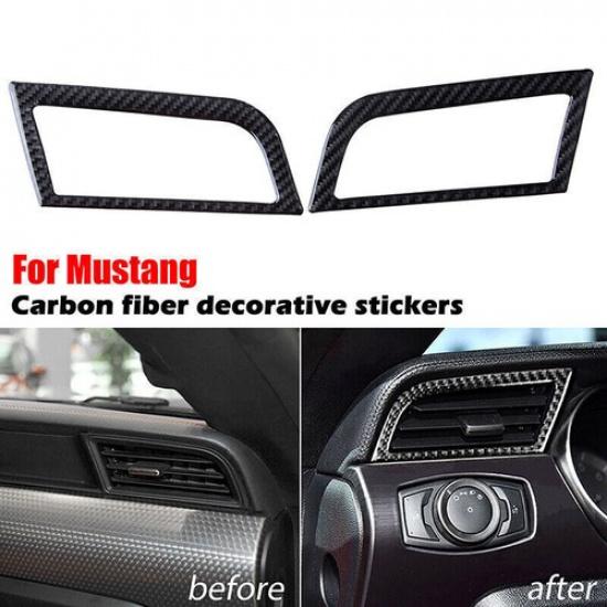 For Ford Mustang 2015-19 Carbon Fiber Dashboard Side Air Vent Cover Trim Decra