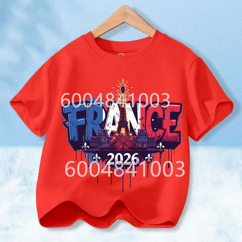 France Flag Retro Style Graphic Children Shirt Kid Boys Girls Summer Cotton Short Sleeve Little Soccer Fan Casual Daily Wear