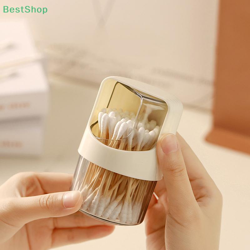 Transparent Cotton Swab Storage Box With Lid,Rotatable Dust-proof Desktop Cotton Stick Organizer,Plastic Toothpick Storage Jar