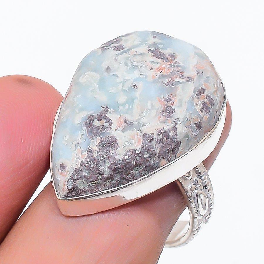 

Natural Larimar Gemstone Handmade 925 Sterling Silver Jewelry Ring Size 9.5 k3J62
