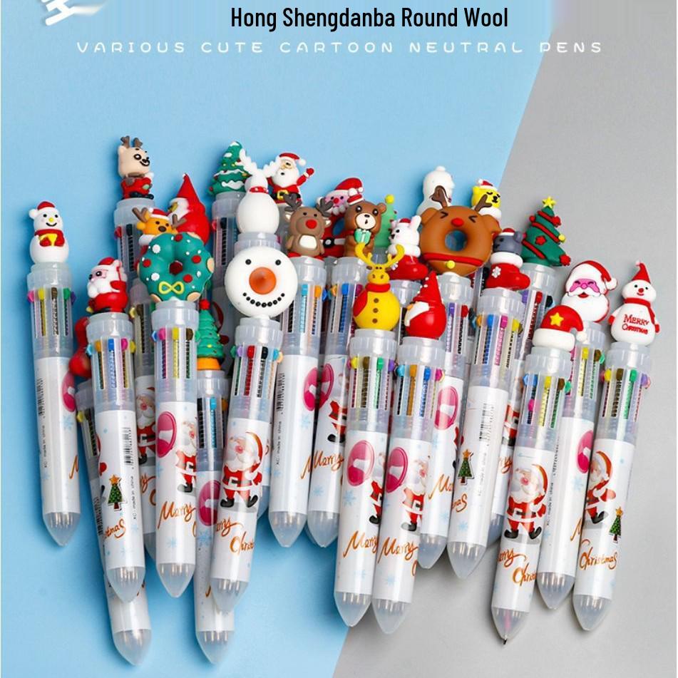 Festive Six-Color Christmas Tree & Reindeer Ballpoint Pen