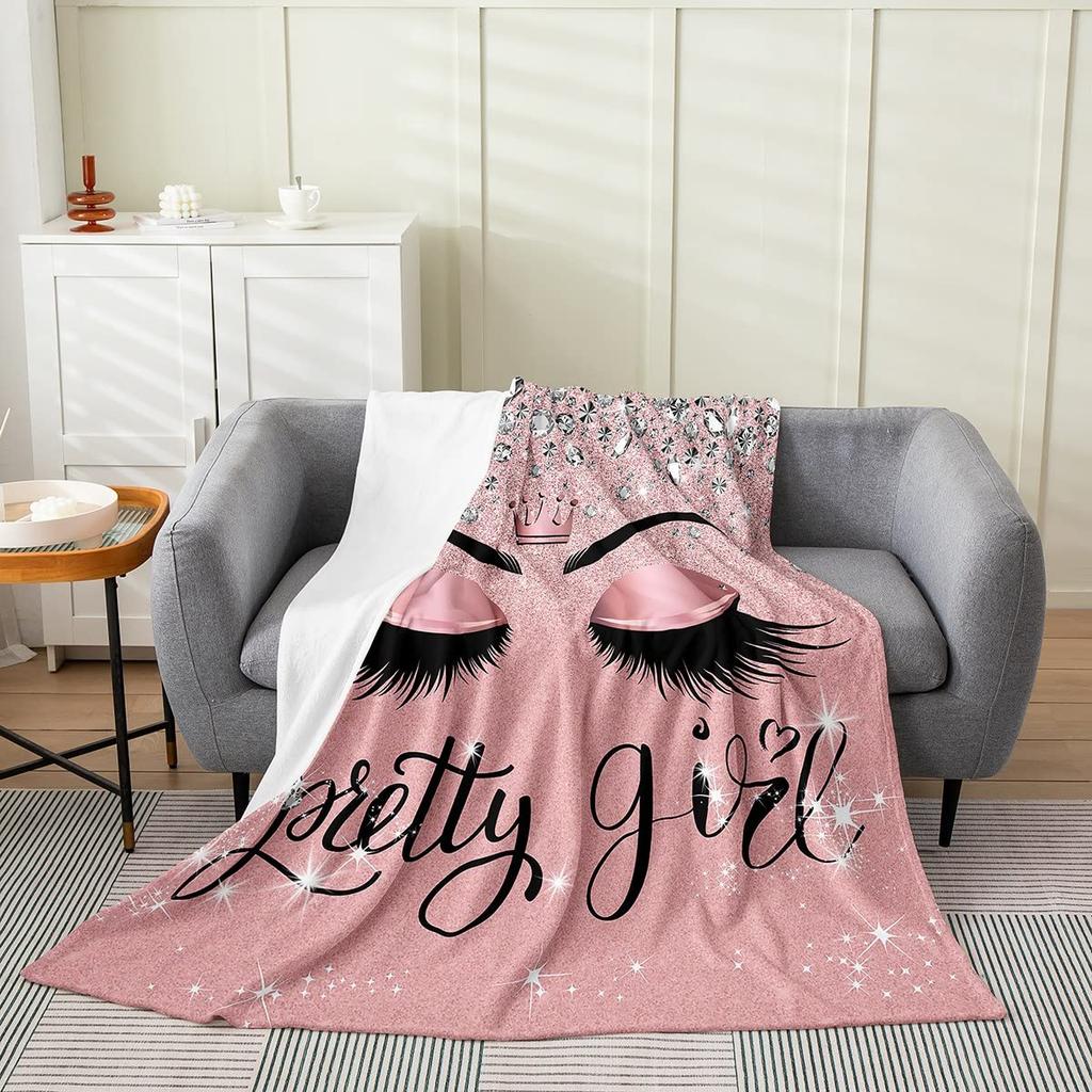 Eyelash Blanket Eyes Pattern Design Plush Throw Blanket, Modern Simple Lovely Flannel Fleece Blanket for Sofa Couch Room Decor