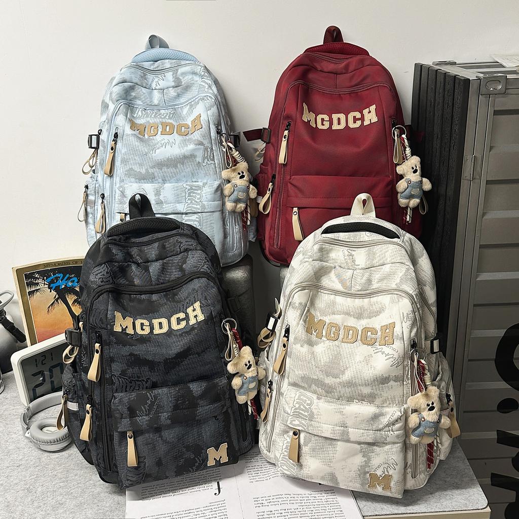 Schoolbag College Style Letter Burden Reduction Lightweight Backpack Junior High School Student School Bag Women's Large Capacity Travel Backpack