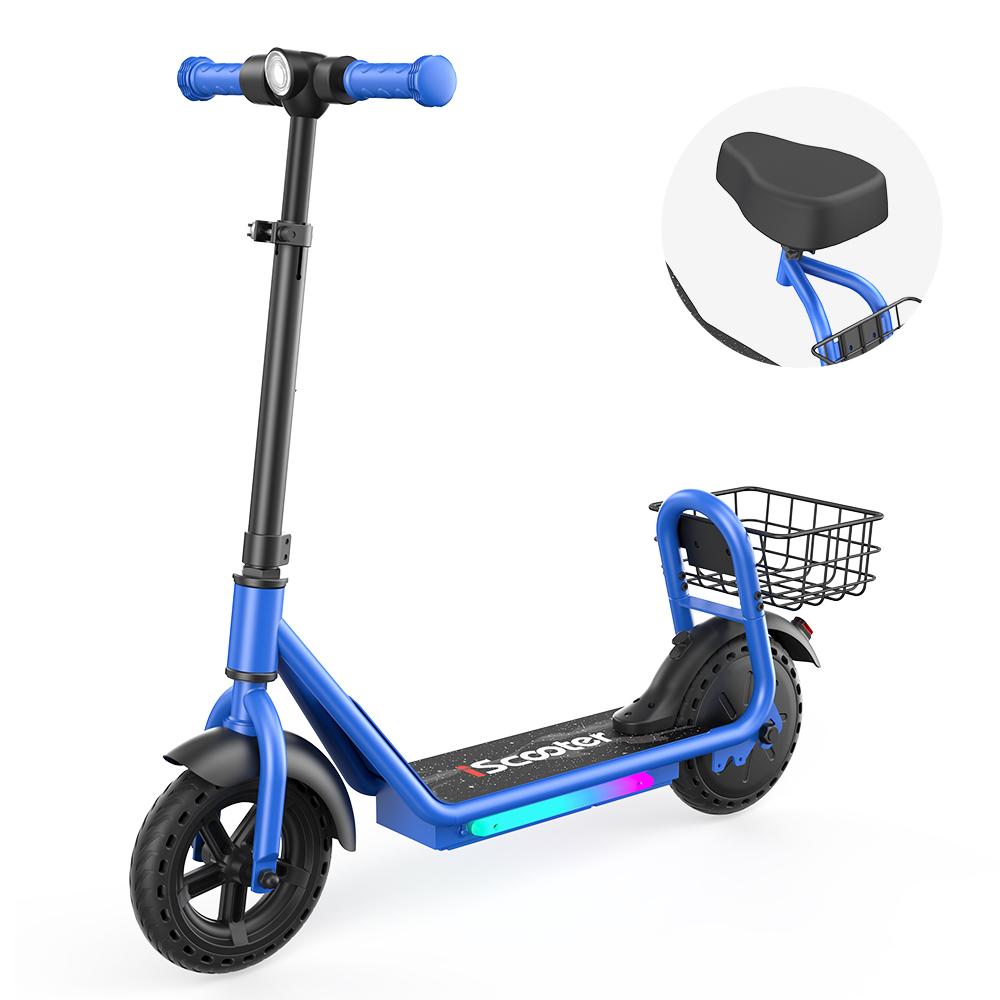 IScooter iK7 Monopattino Elettrico per Bambini con Cestino&Sedile Rimovibile Motore 250W 3 Modalità di Velocità Monopattino per Bambini da 8.5 Pollici