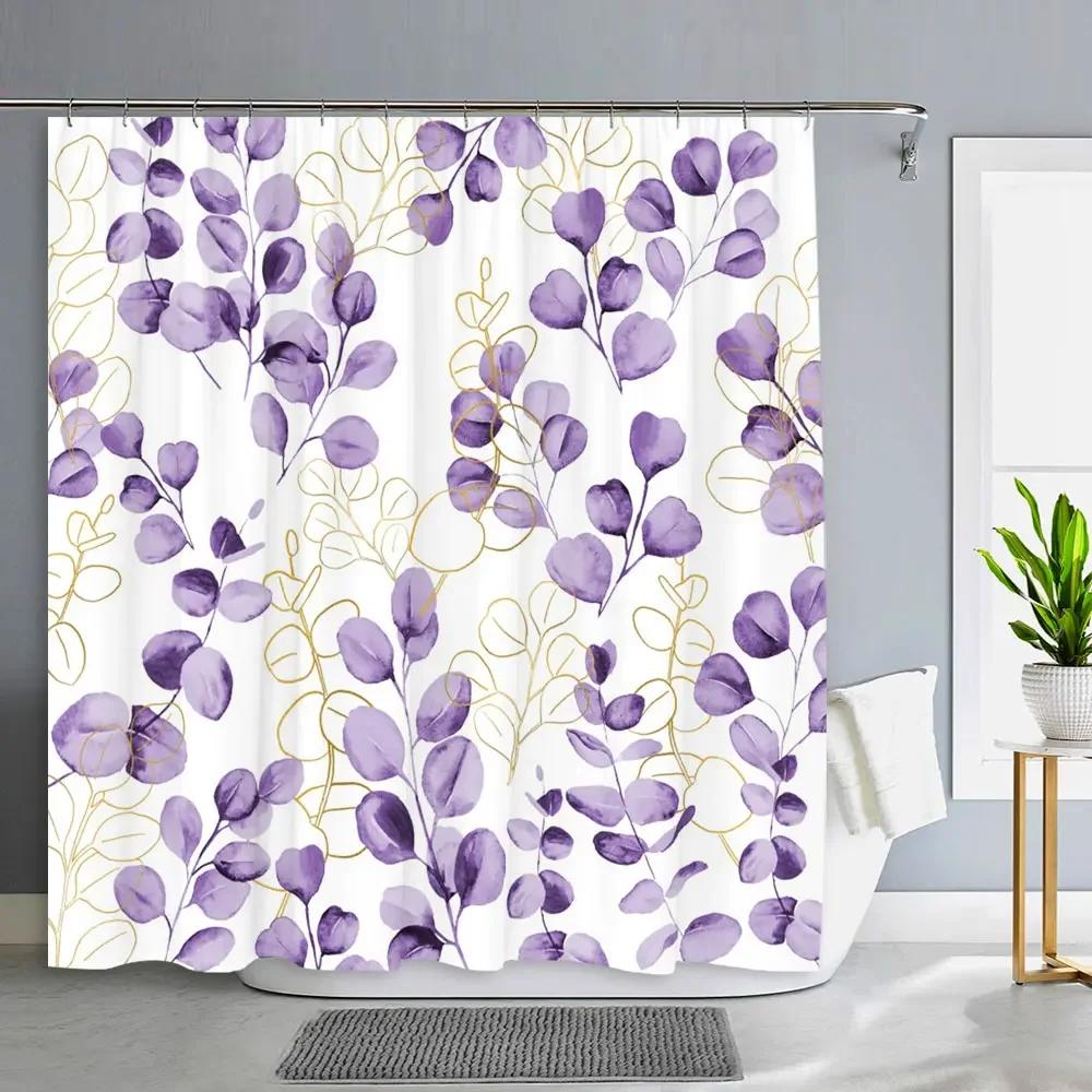 Green Plants Eucalyptus Leaves Shower Curtain Natural Watercolour Leaves Tropical Botanical Patterns Bath Curtain Bathroom Decor