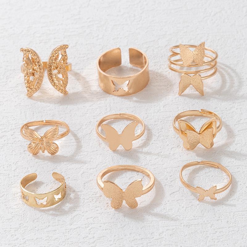 New Bohemian Butterfly Ring Set, Geometric Simple Hollow Nine-piece Ring Set