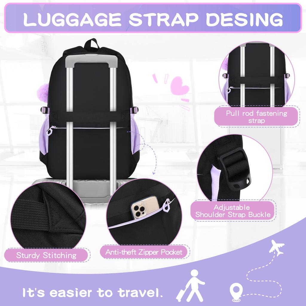 3pecs/set Pentagram School Bags for Junior High School Girls Large Capacity Cute Patchwork Backpack with Pencil Case Lunch Box