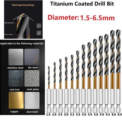 Set di punte da trapano HSS affidabili con rivestimento a gambo esagonale da 14 mm 1 56 5 mm
