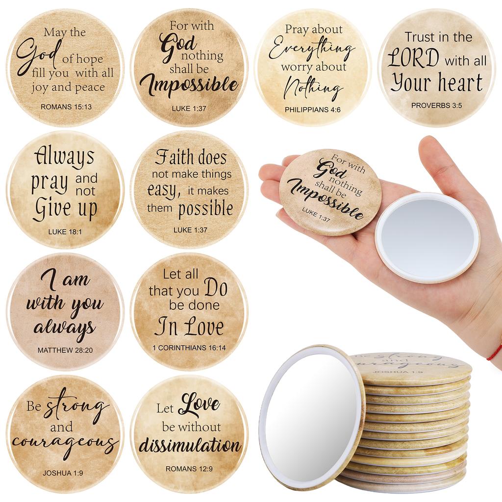 30 Pcs Christian Compact Mirrors For Women Retro Inspirational Bible Verse Compact Mirror Bulk Mini Religious Makeup Mirror Appr