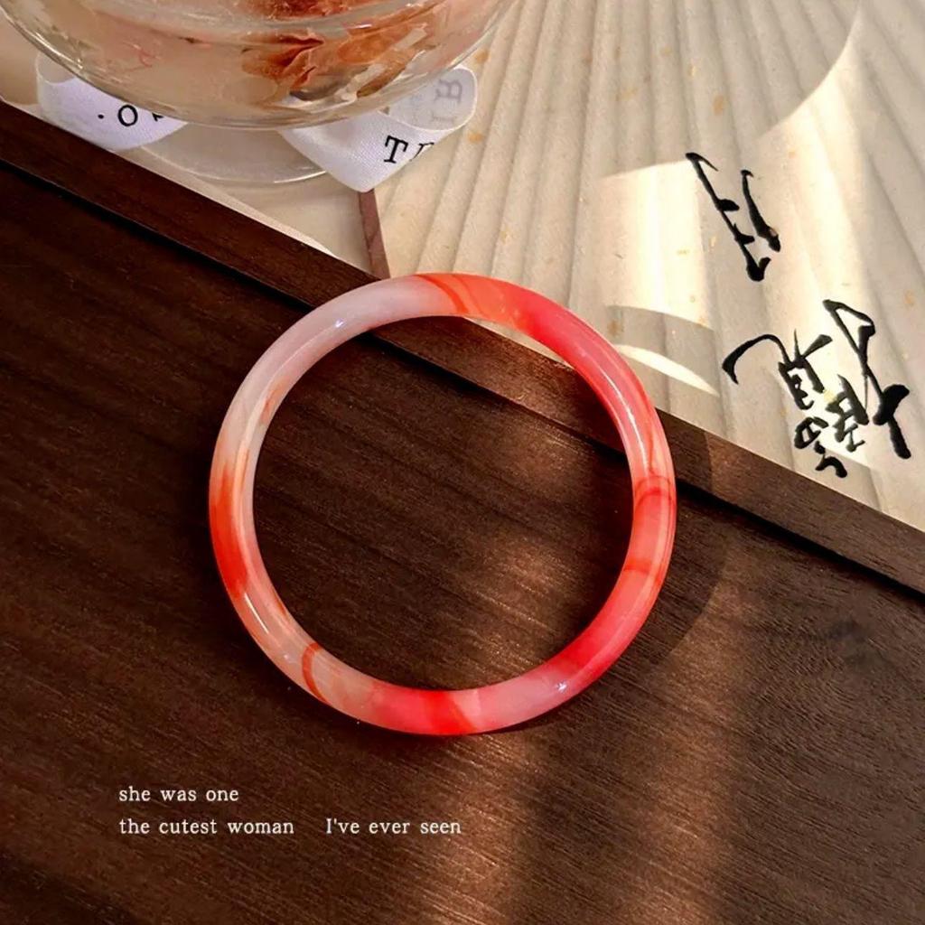 Inspirowana Xiaohongshu Chińska Stylistyka Zielona Szklana Bransoletka z Kwiatami – Świeża, Uniwersalna i Bajkowa