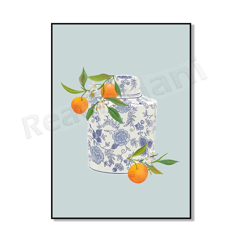 Ginger Jar Art Orange Wall Art Poster, Blue Chinoiserie Vase, Academic Wall Art, Traditional Asian Vase Print, Ginger Jar Print