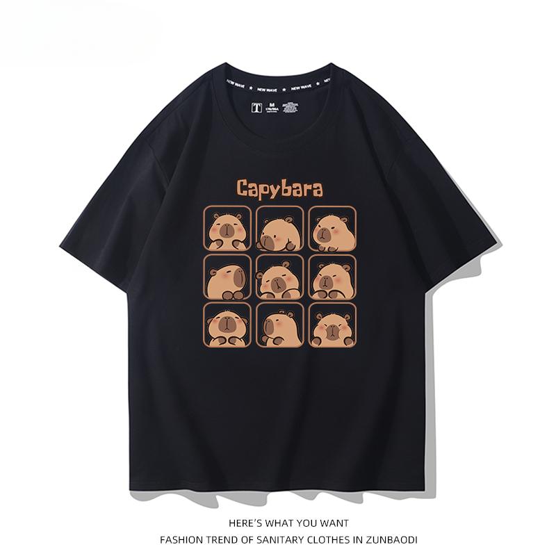 Capybara Cute Expression Graphic T-shirt Casual Fashion Men's High Quality 100% Cotton T-shirt Summer Trend Loose Short-sleeved