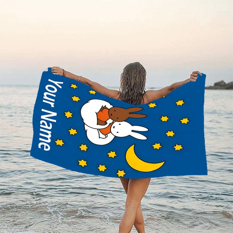 1pc Miffy3 Beach Towel with Custom Name, Beach/Swimming/Bath/Picnic/Camping Towel, Suitable for Seaside Beaches