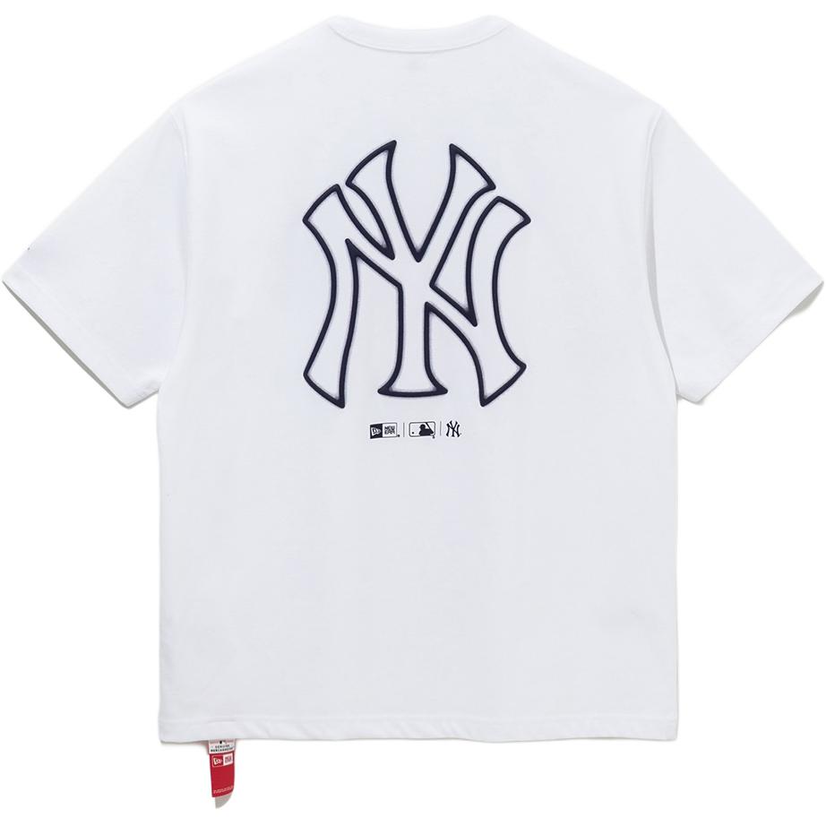 New Era × MLB Neon Logo Series New York Yankees Logo Round Neck Loose Summer American Short Sleeve Korean Style T-Shirt Men T-Shirts White 14536479