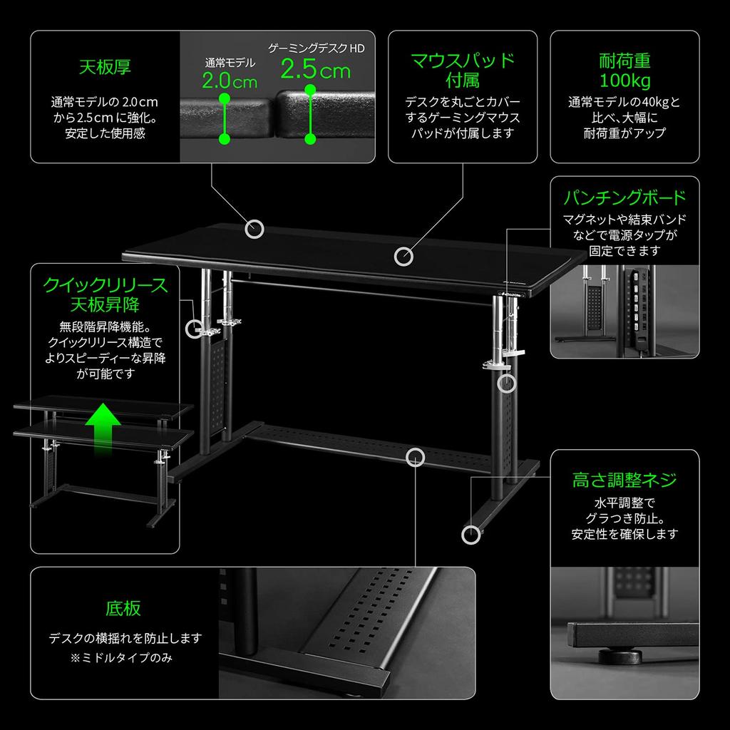 Bauhutte Gaming-Schreibtisch HD B x 55cm T x Höhenverstellbar für Ihre optimale Konstruktion mit einer Gewicht von 100kg Höhenverstellbar zur Anpassung an Ihre Körpergröße und
