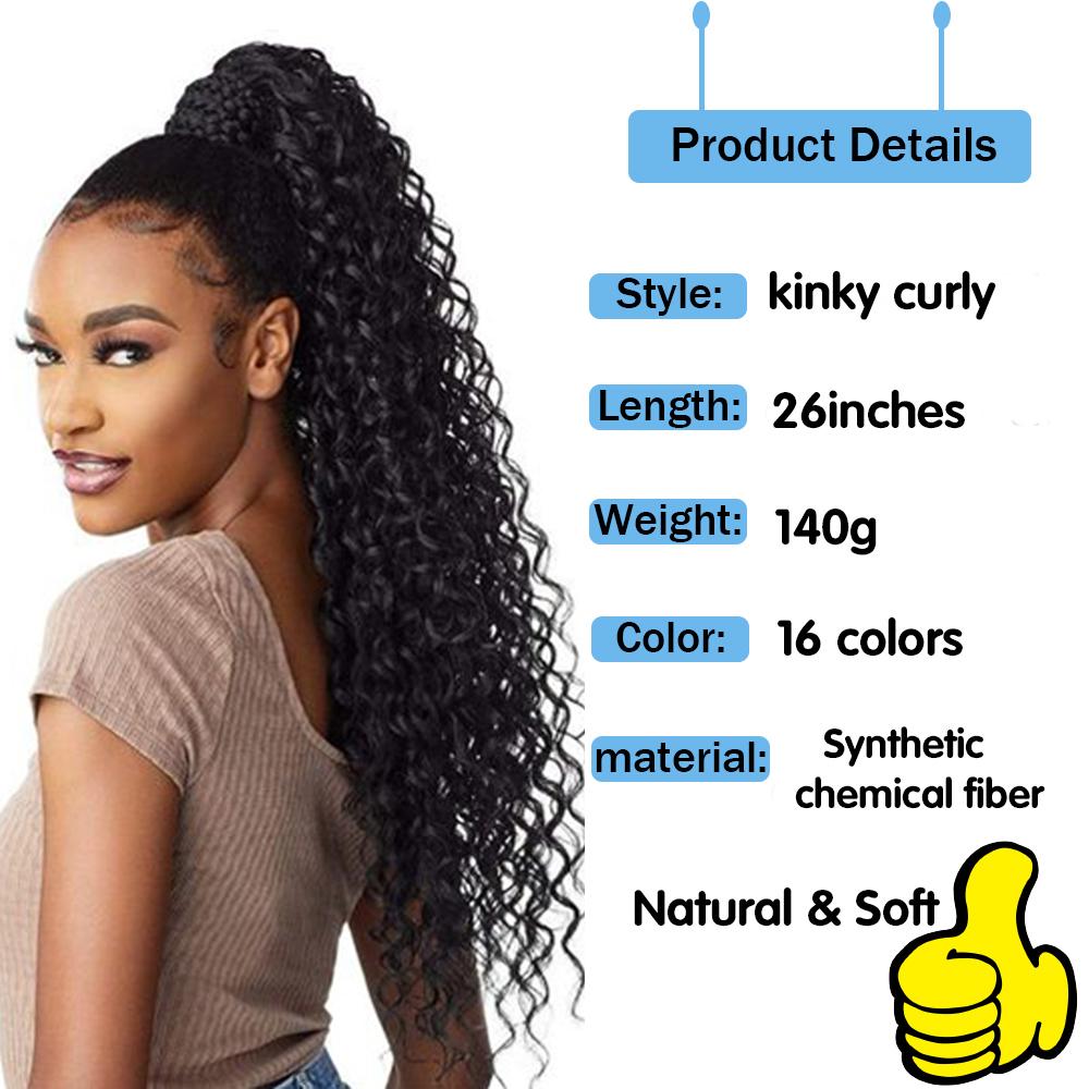 MERISIHAIR Synthetischer lockiger Pferdeschwanz, 65 cm, Clip-in-Haarverlängerung, langer Ombre-Wickel-um-Fälschungs-Pferdeschwanz, schwarzer lockiger Pferdeschwanz