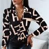 Spring Autumn Women Officewear Blouse Women Fashion Elegant Scarf Chain Print Button Design Shirt Long Sleeve Patchwork
