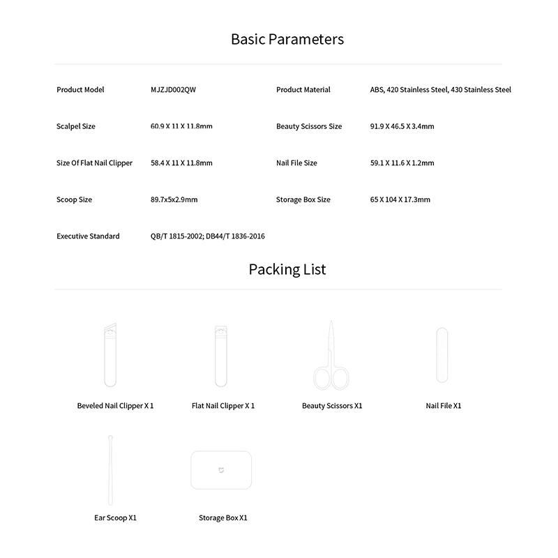 Xiaomi Mijia Set de tăietoare de unghii din oțel inoxidabil 5 în 1 pentru îngrijire pedichiură Pilă pentru unghii Manichiură portabilă anti stropire