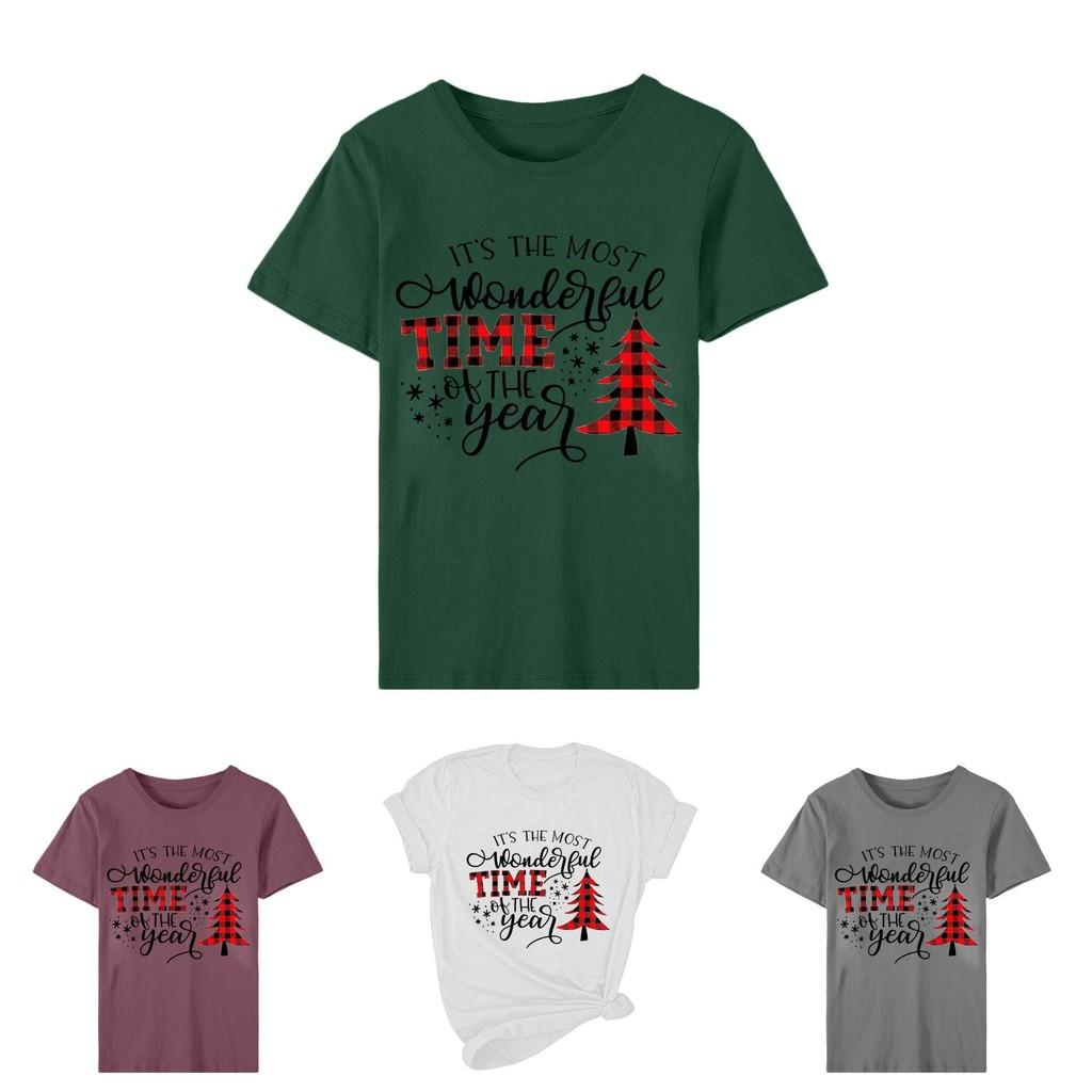 Women's Christmas Tops With Short Sleeves And Soft Cotton Material For Festive Comfort**