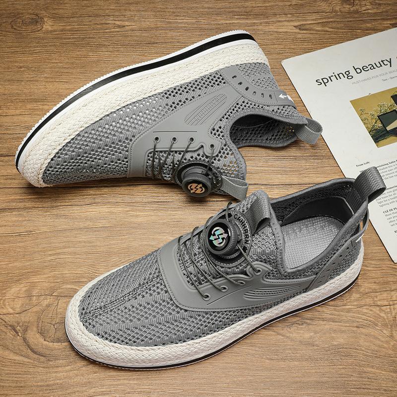 Men'S Shoes Large Mesh Hollow Breathable Board Shoes Heightening Rotating Button Cover Feet Casual Sports Trendy Shoes