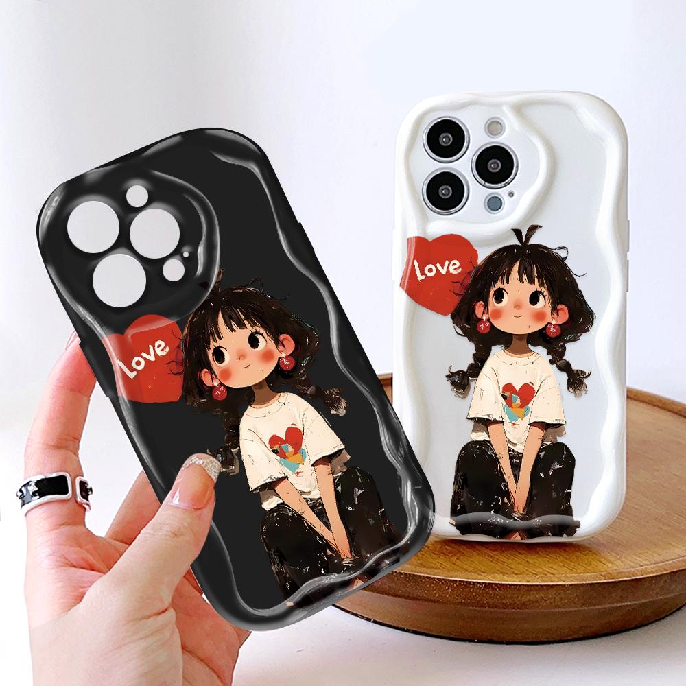 Kreslený vzor krémová textura pouzdro vlnitý okraj měkký silikonový kryt pouzdro na telefon pro iPhone Samsung Huawei Honor Xiaomi Redmi Infinix Tecno