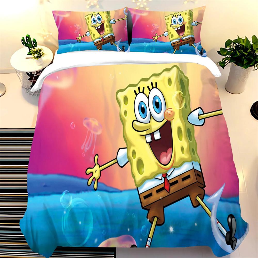 SpongeBob SquarePants Duvet Cover Set, Boy and Girl Duvet Cover Pillowcase, Cute Set, King Size Bedding Set 2/3 Piece Set
