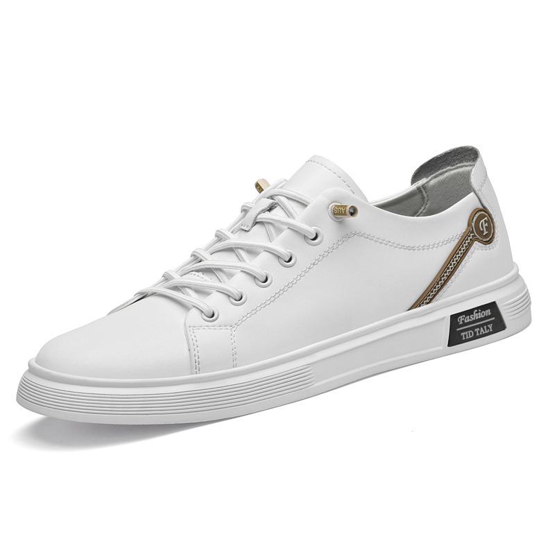 Men s Large Size Casual Round Toe Low Top Genuine Leather White Shoes 46