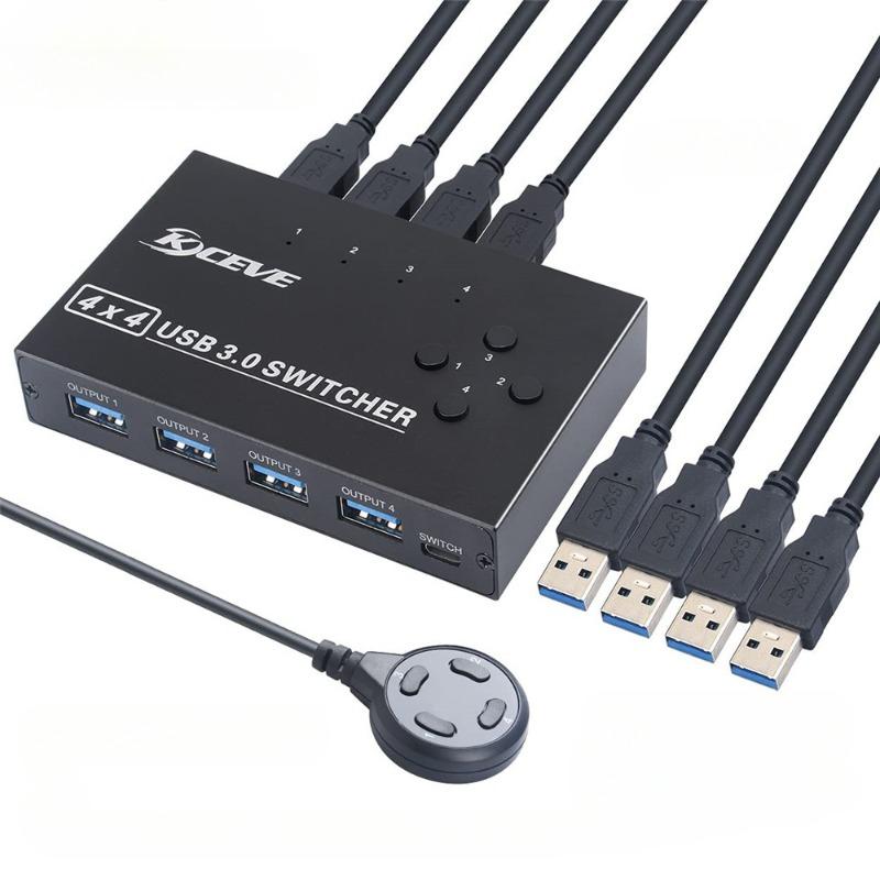 Usb3.0 Switcher Four In Four Out Distribution 4 4-port Splitter Aluminum Alloy Interface Key Converter Printer Sharer