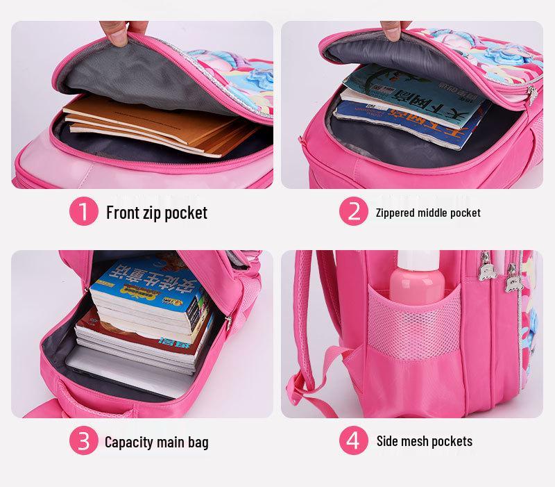 Cute Cartoon Double-Shoulder Backpack with Two-Wheel and Six-Wheel Options, 3-Piece Set for Primary School Students